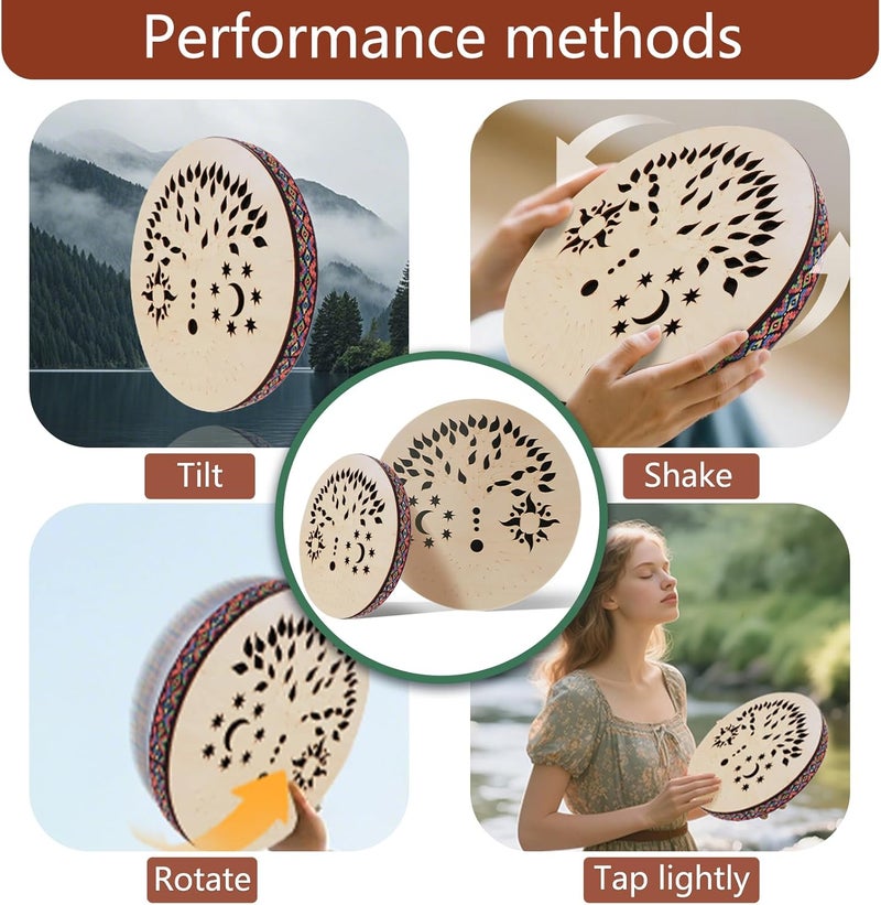 summvox 12INCH Ocean Drum,Water Stream Drum,Rain Disk "Water-Fall",Sound Healing,Onomatopoeic Music,For Performance Accompaniment（Tree of Life） - Image 5